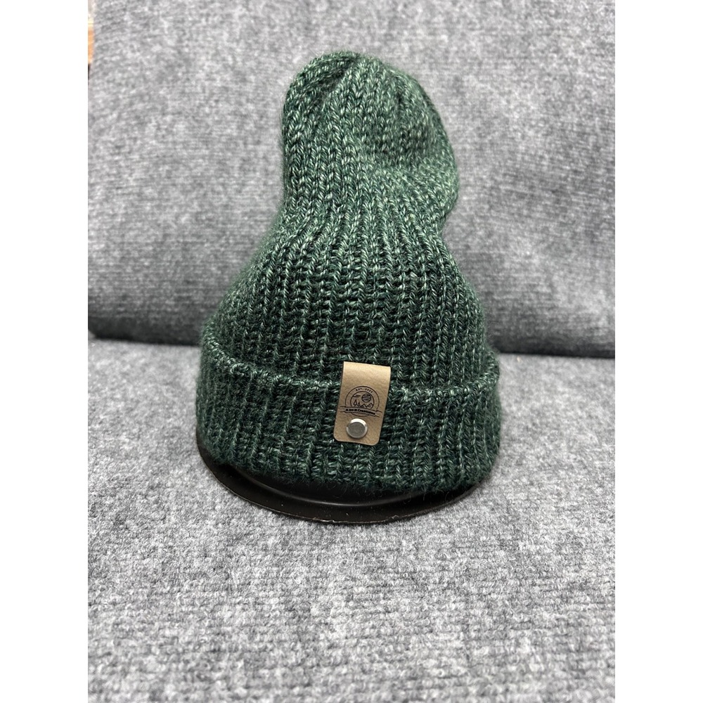 Handmade Forest Green Ribbed Knit Beanie Cuffed Winter Hat Slouchy Skull Cap